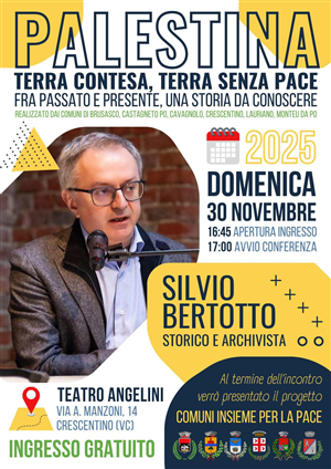 30/11/2025 H. 16:45 - CONFERENZA: PALESTINA, TERRA CONTESA, TERRA SENZA PACE FRA PASSATO E PRESENTE, UNA STORIA DA CONOSCERE.