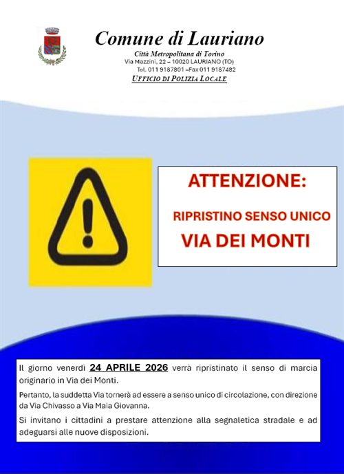 Ripristino senso unico originario in via dei monti